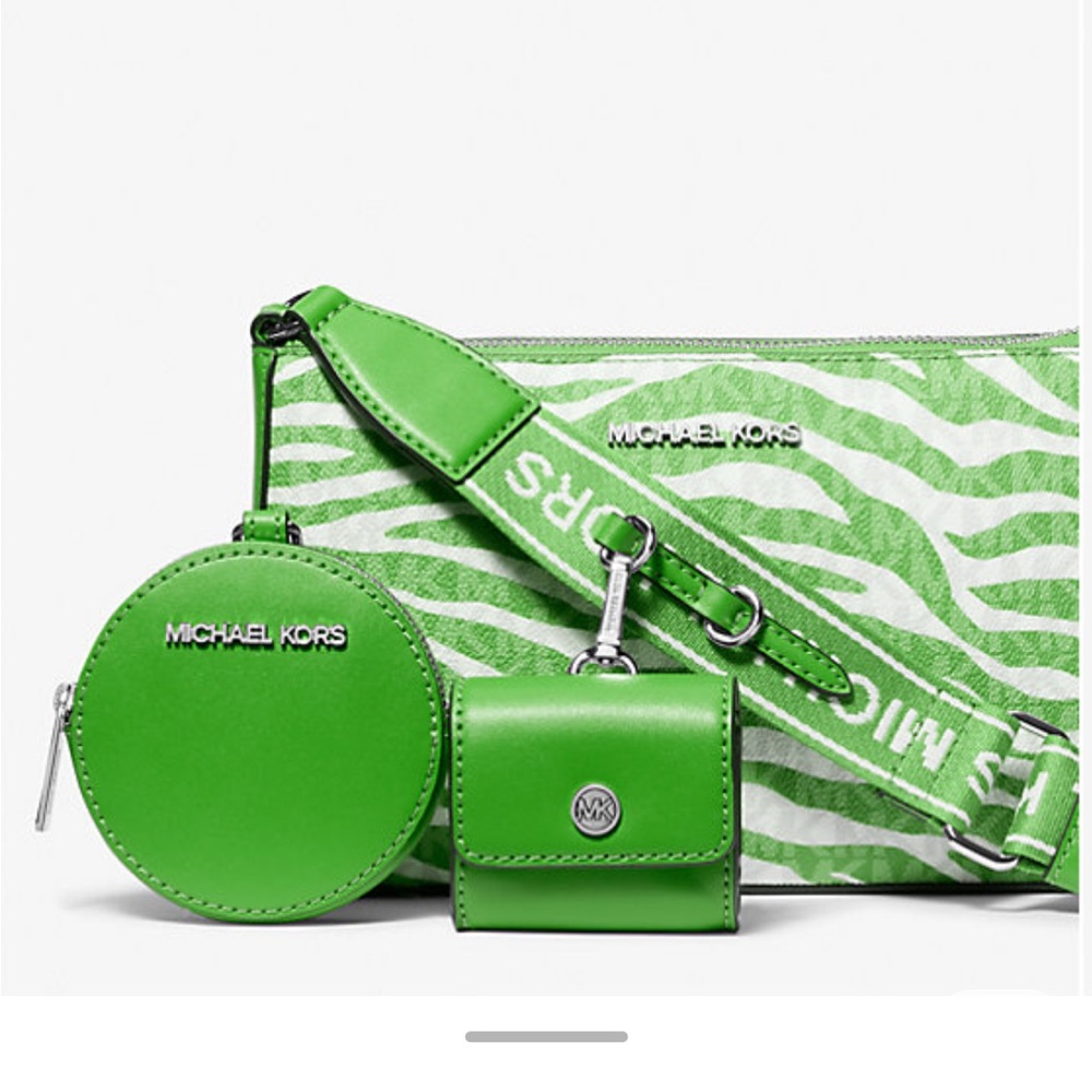 Michael Kors Green Zebra Print Crossbody Trio, NWT